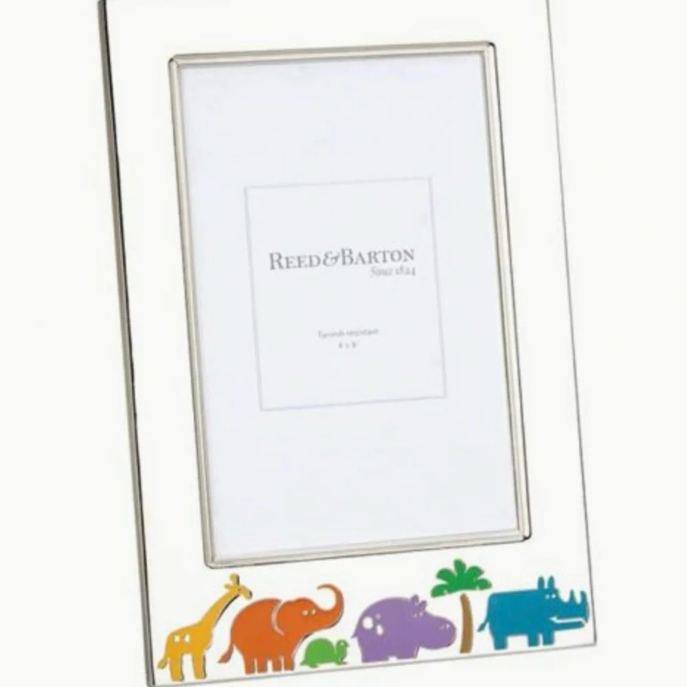 Reed & Barton Cream Picture Frame with Colorful Enamel Safari Animals